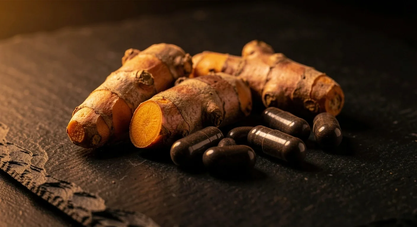 Natural supplement ingredients on dark surface