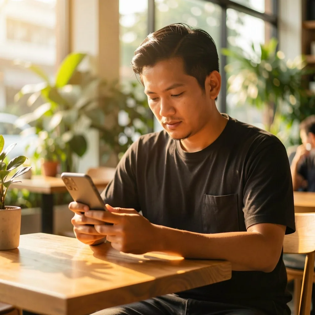 Man reading wellness content on a phone